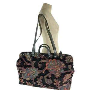 Rare HTF Genuine ROBERT DASKAL All Nighter Tapestry and Leather Travel Bag